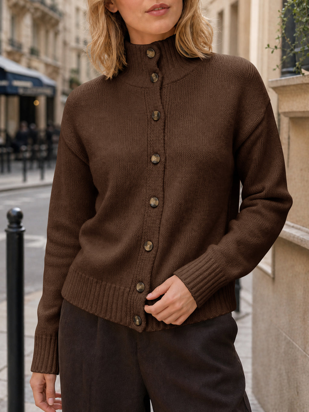 Saodimallsu Womens Mock Neck Button Up Cardigans