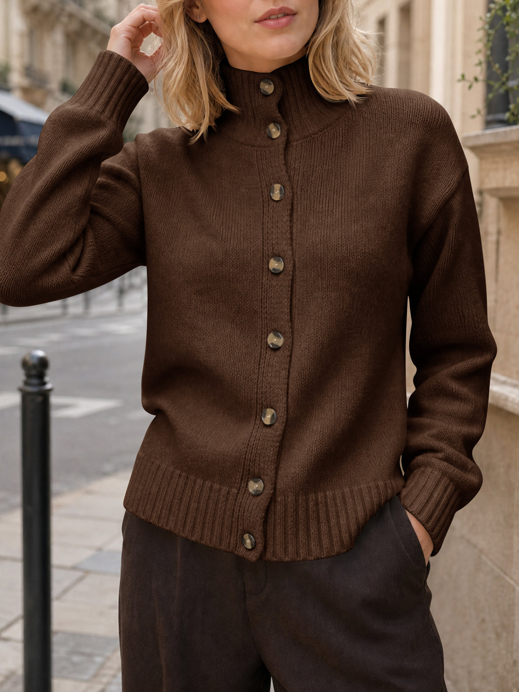 Saodimallsu Womens Mock Neck Button Up Cardigans