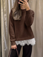 Saodimallsu Womens Lace Patchwork Knit Sweater