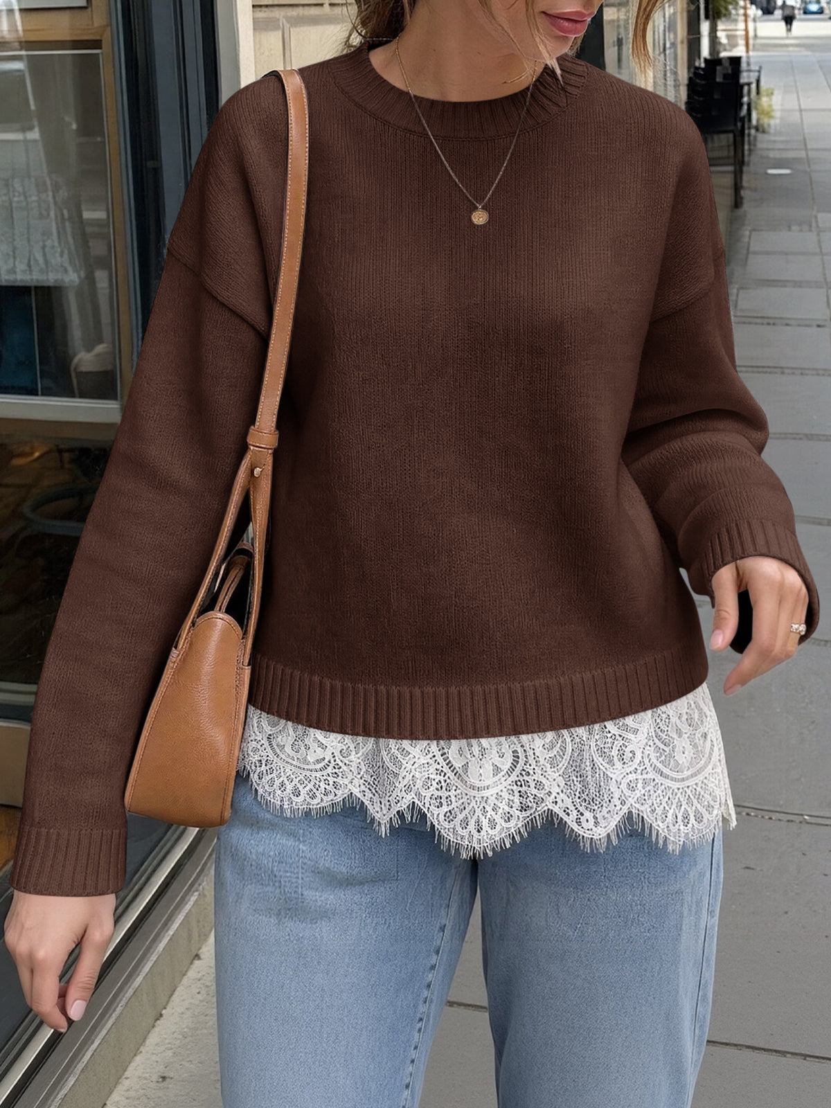Saodimallsu Womens Lace Patchwork Knit Sweater