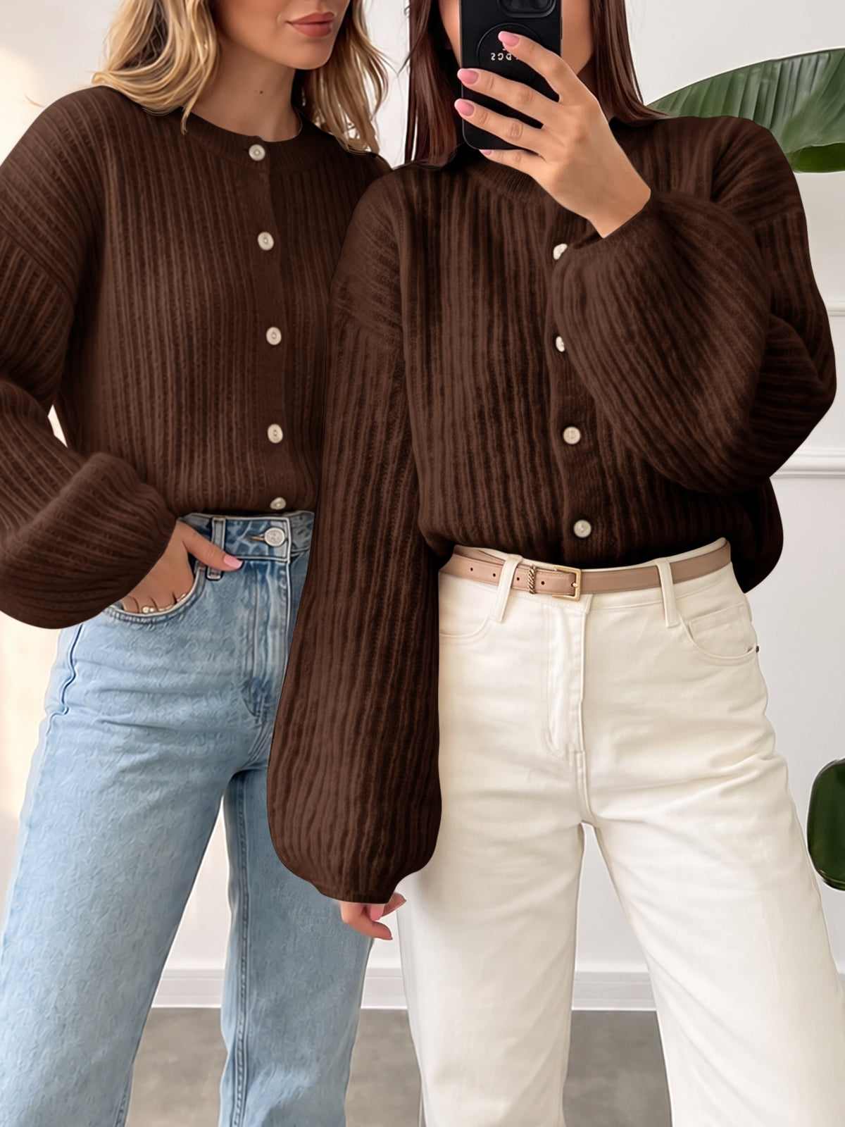 Saodimallsu Womens Lantern Sleeve Button Down Cardigan