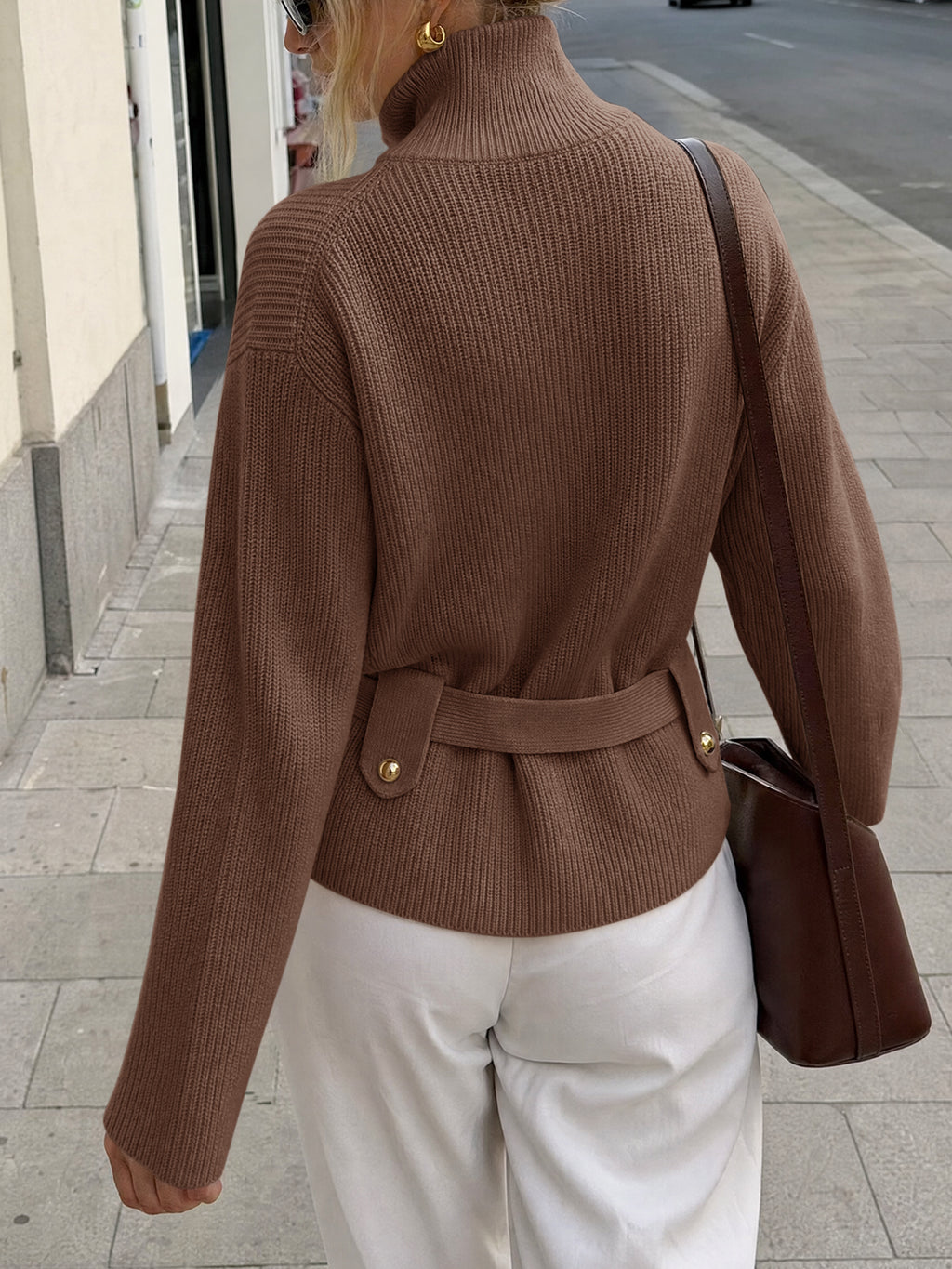Saodimallsu Womens Zip Up Stand Collar Sweater