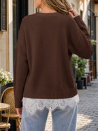 Saodimallsu Womens Lace Patchwork Knit Sweater
