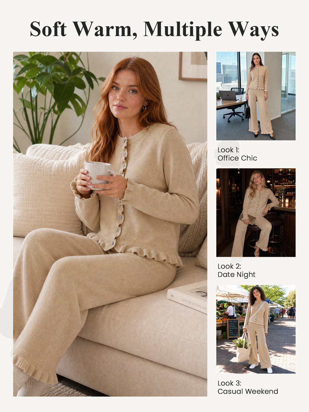 Saodimallsu Women Ruffle Knit Lounge Set
