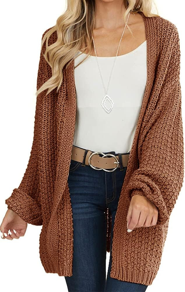 Saodimallsu Womens Oversized Open Front Knit Cardigan