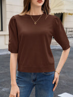Saodimallsu Womens Puff Sleeve Ruffle Knit Pullover
