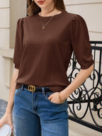 Saodimallsu Womens Puff Sleeve Ruffle Knit Pullover