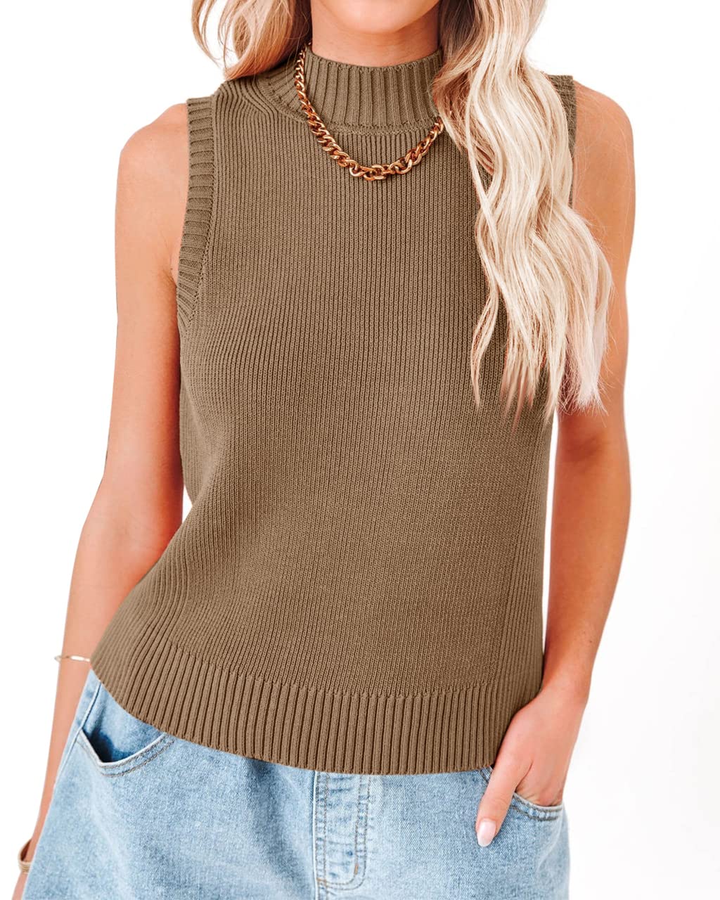 Saodimallsu Womens High Neck Ribbed Tank Tops