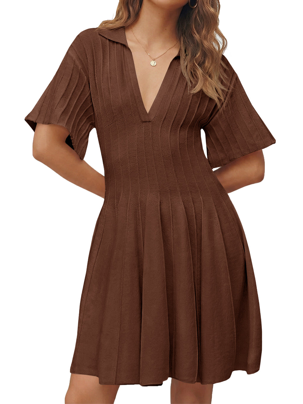 Saodimallsu Womens A Line Pleated Mini Dress