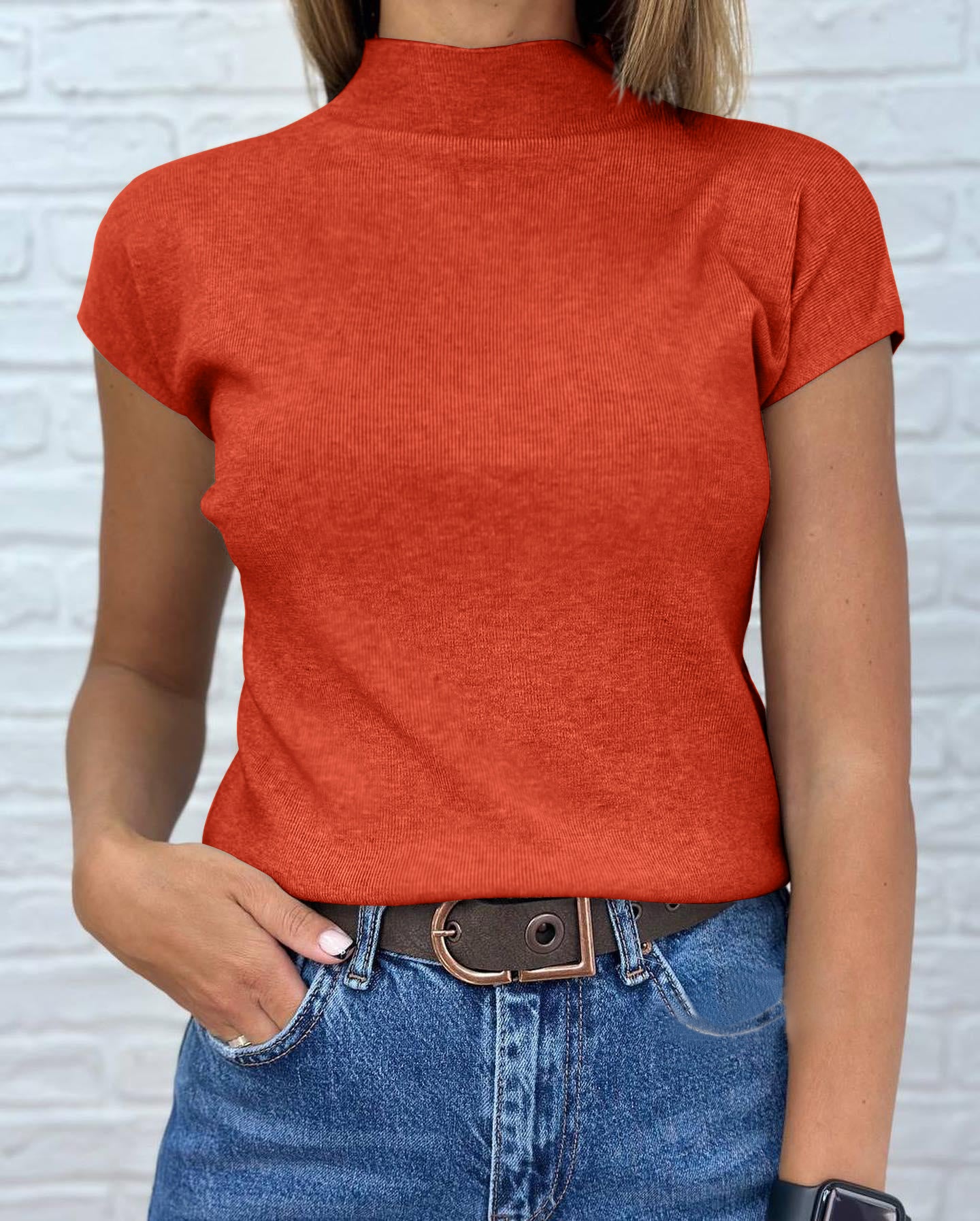 Saodimallsu Womens Mock Neck Short Sleeve Sweater