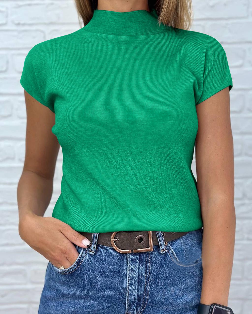 Saodimallsu Womens Mock Neck Short Sleeve Sweater