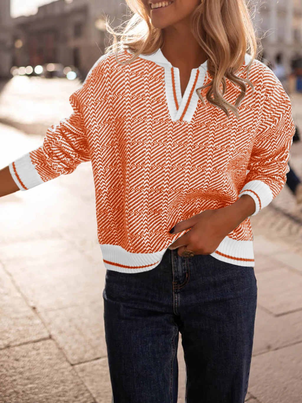 Saodimallsu Womens Fall Lapel V Neck Knit Sweaters