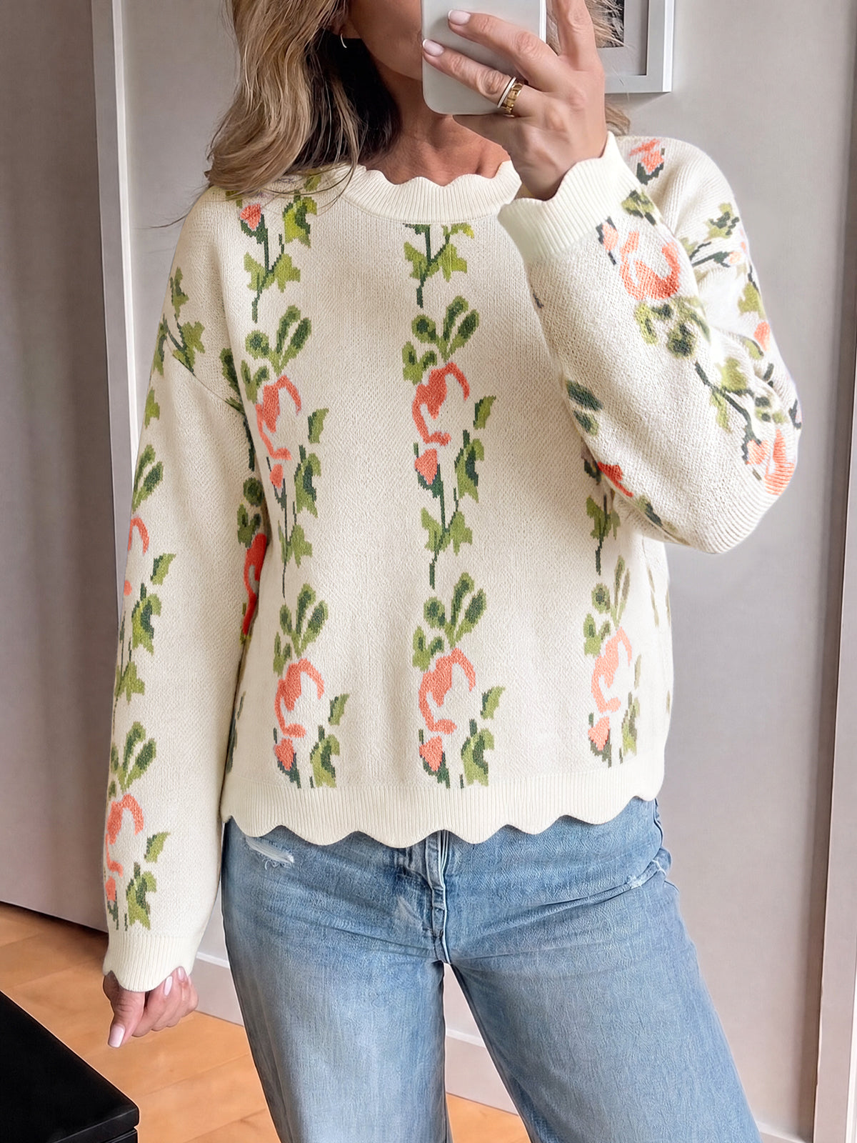 Saodimallsu Women Floral Long Sleeve Sweater