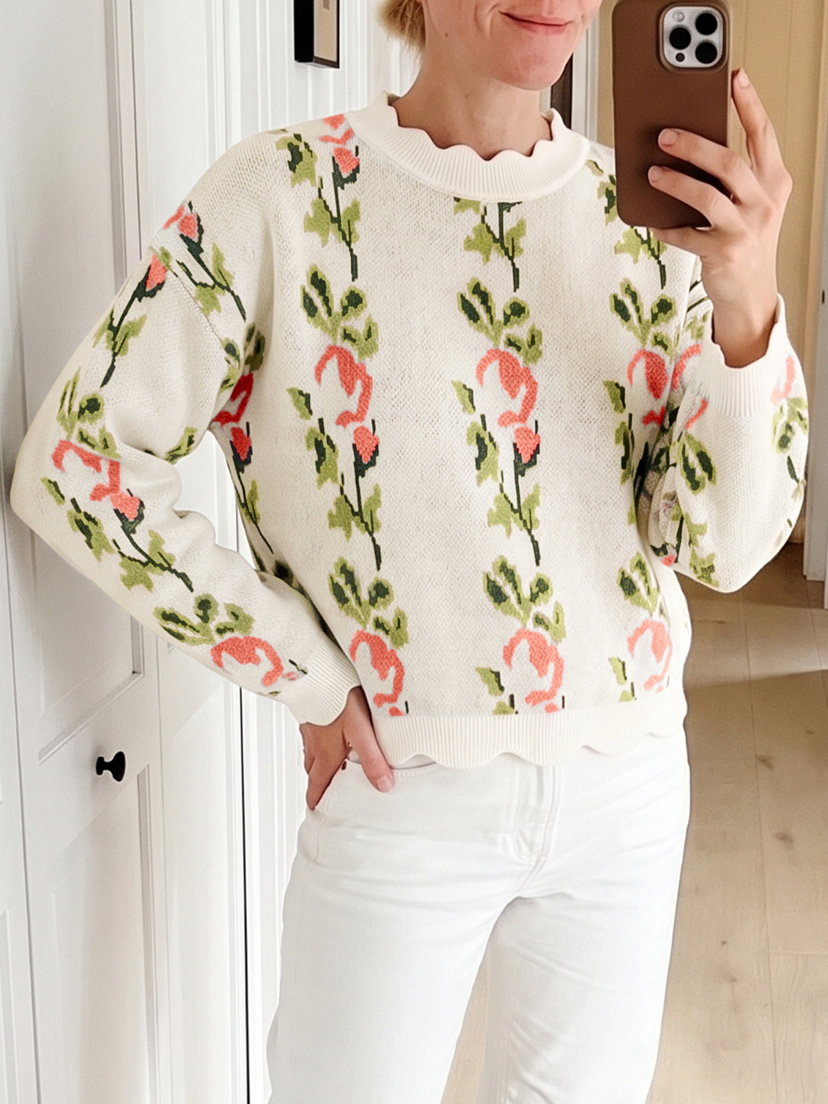 Saodimallsu Women Floral Long Sleeve Sweater