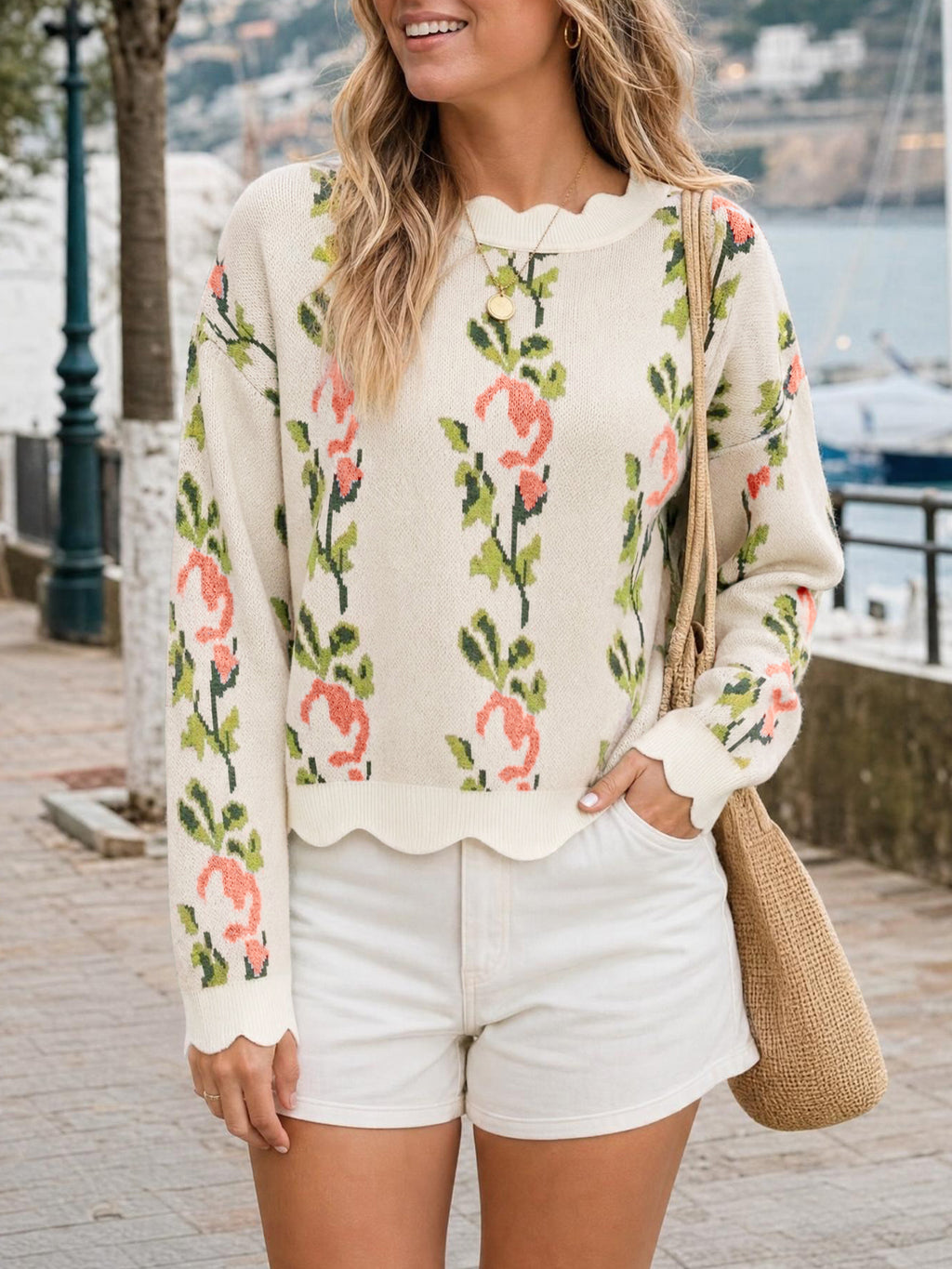Saodimallsu Women Floral Long Sleeve Sweater