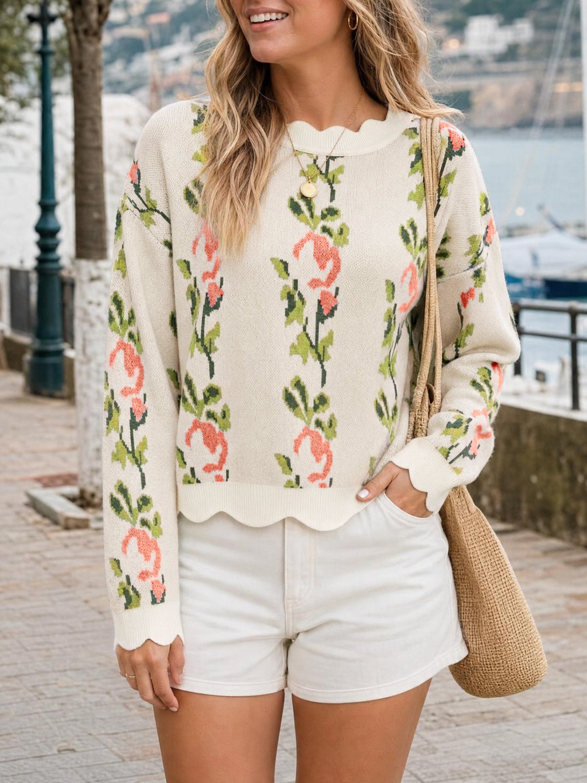 Saodimallsu Women Floral Long Sleeve Sweater