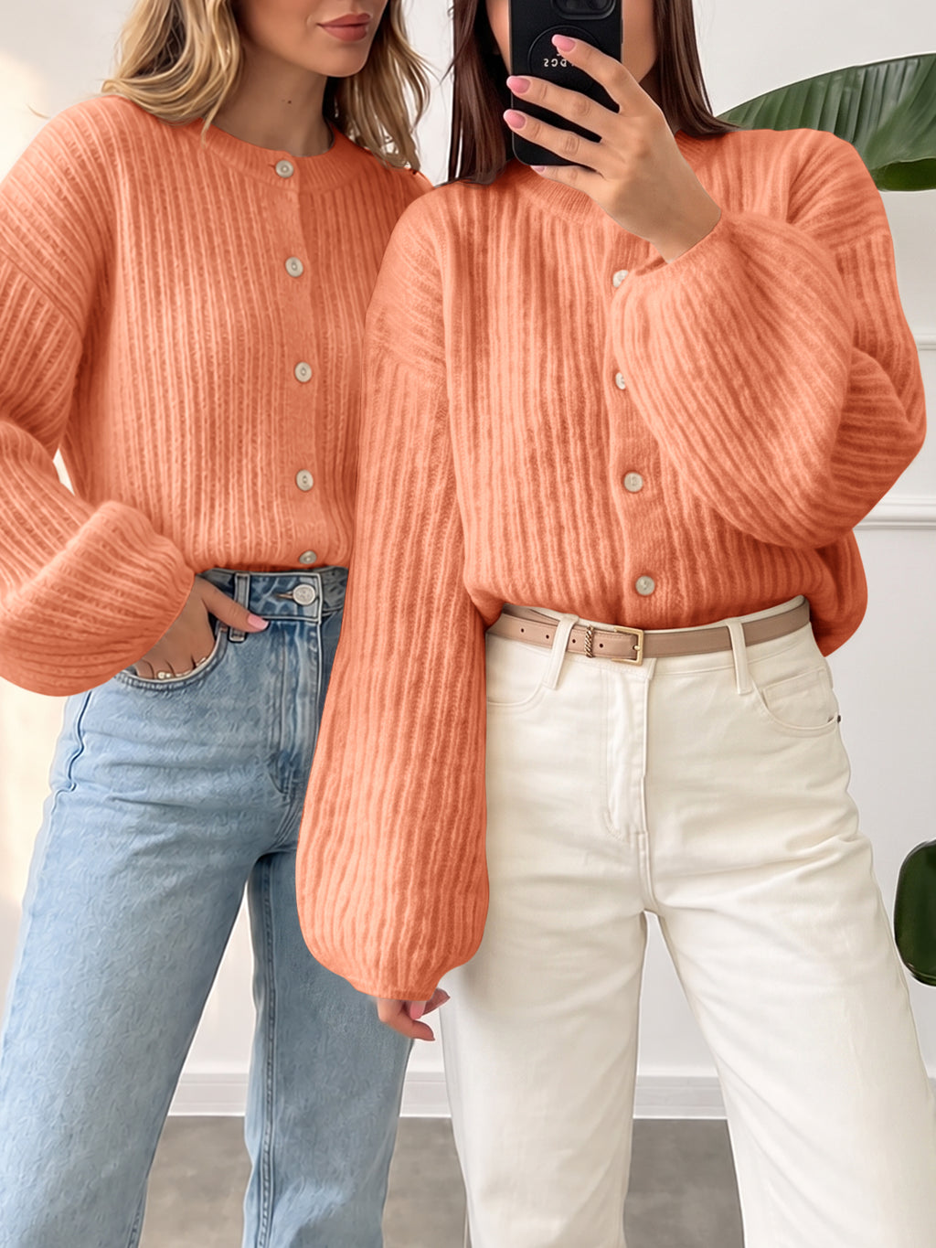 Saodimallsu Womens Lantern Sleeve Button Down Cardigan