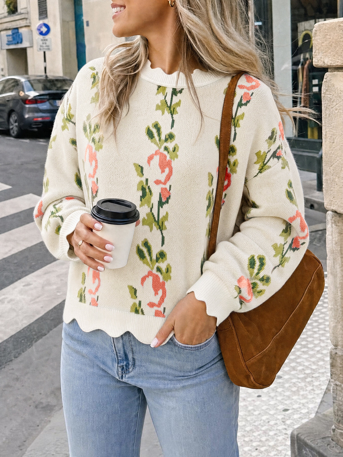 Saodimallsu Women Floral Long Sleeve Sweater