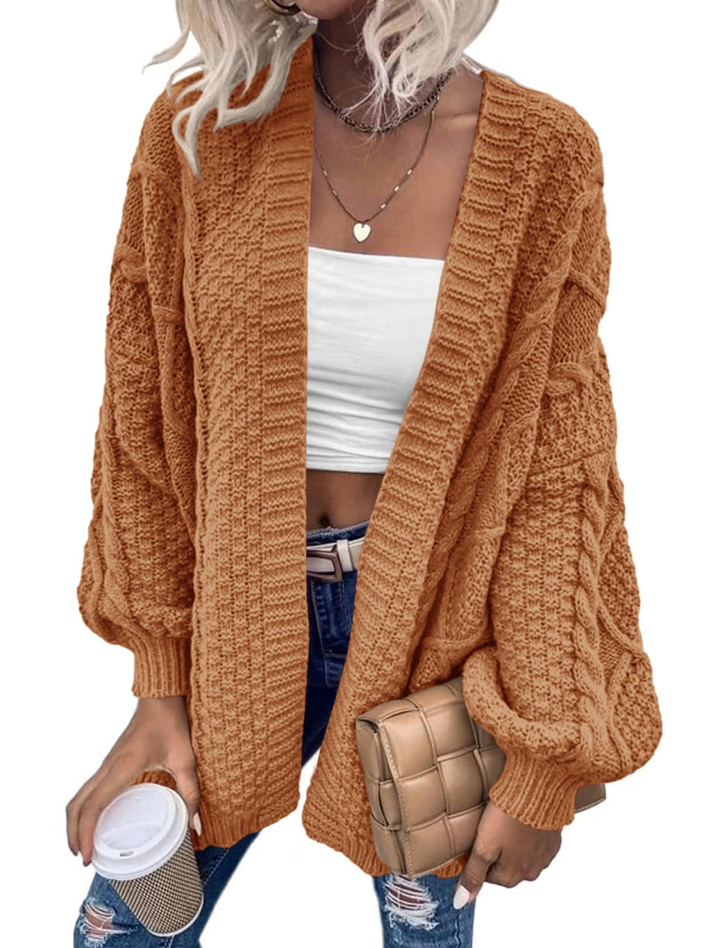 Saodimallsu Womens Chunky Cable Knit Cardigan