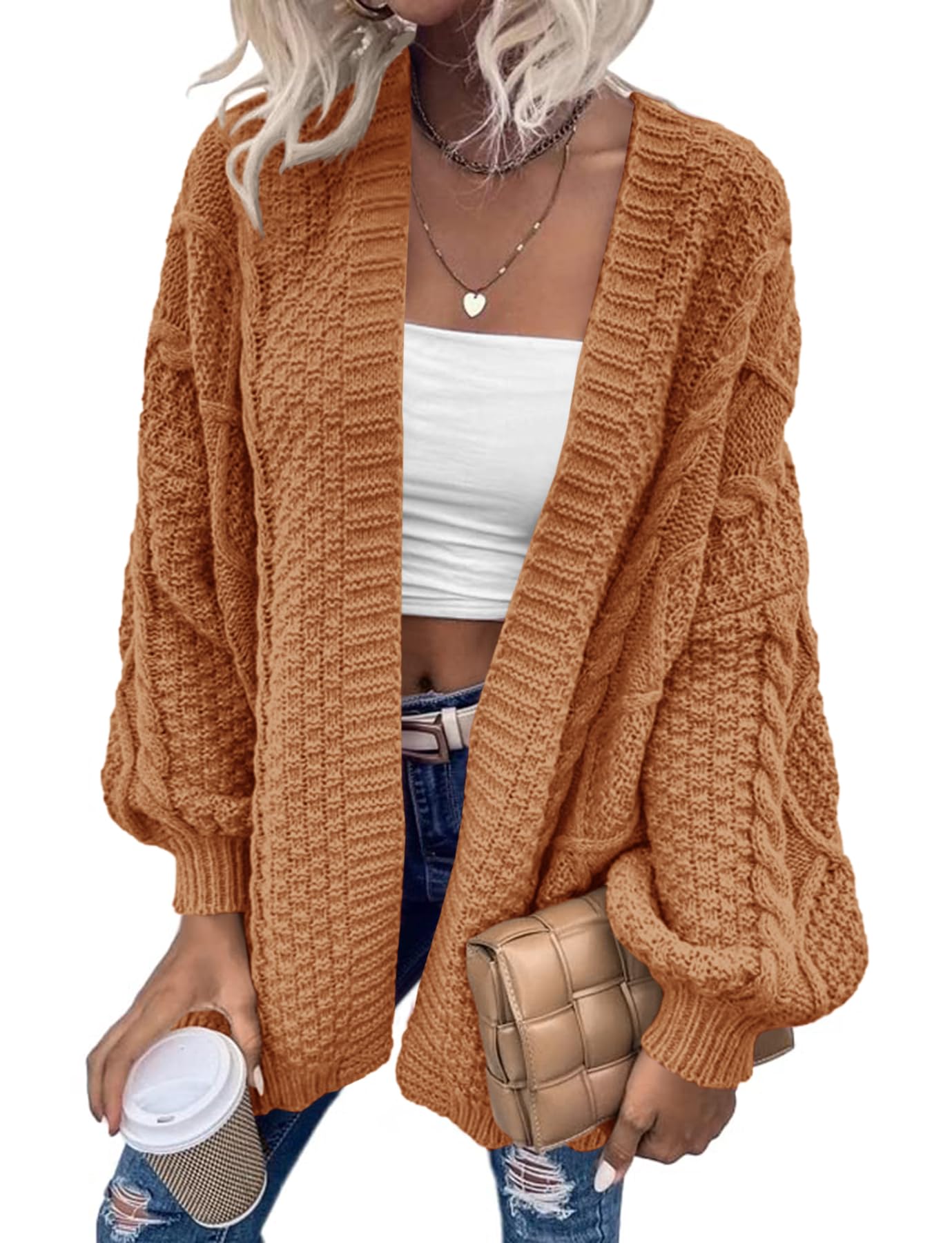 Saodimallsu Womens Chunky Cable Knit Cardigan