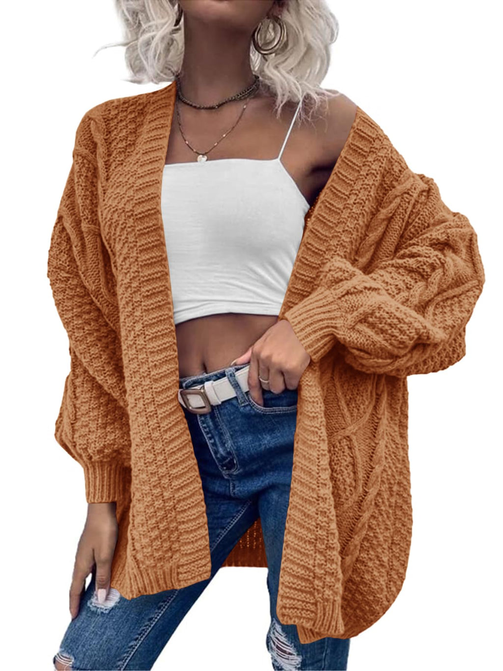 Saodimallsu Womens Chunky Cable Knit Cardigan