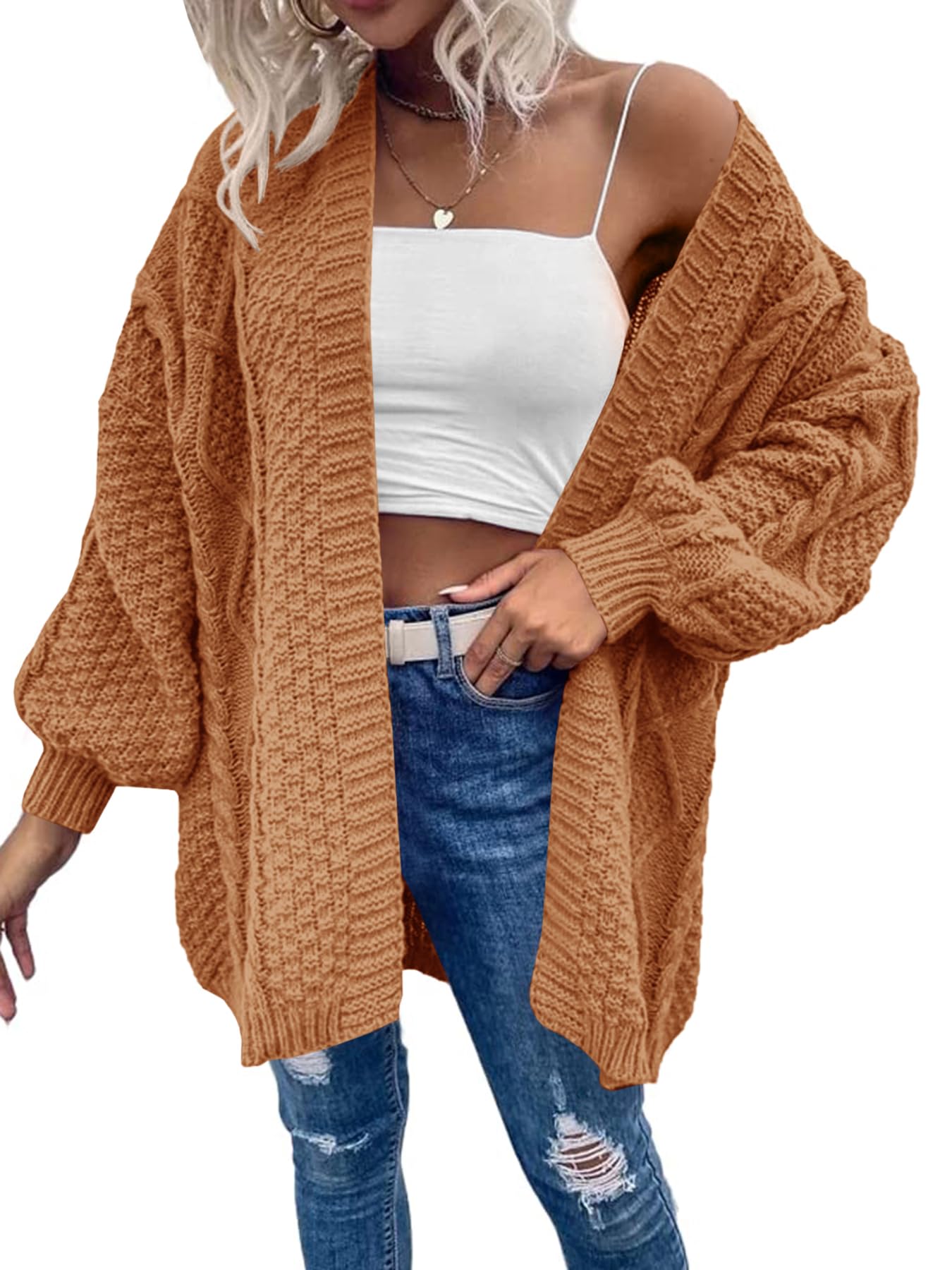 Saodimallsu Womens Chunky Cable Knit Cardigan
