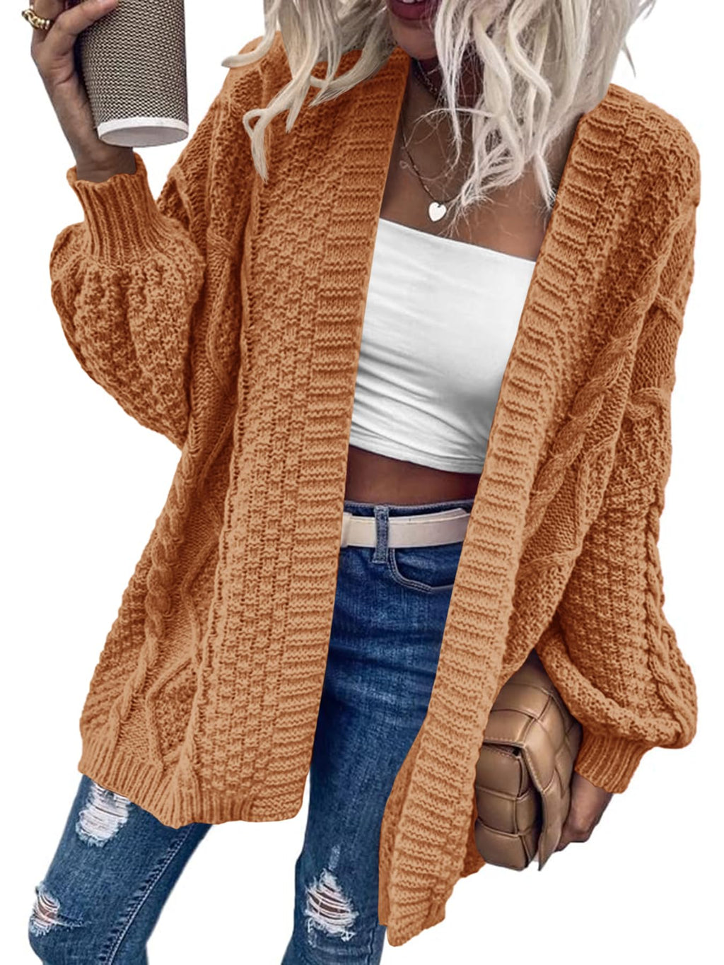 Saodimallsu Womens Chunky Cable Knit Cardigan