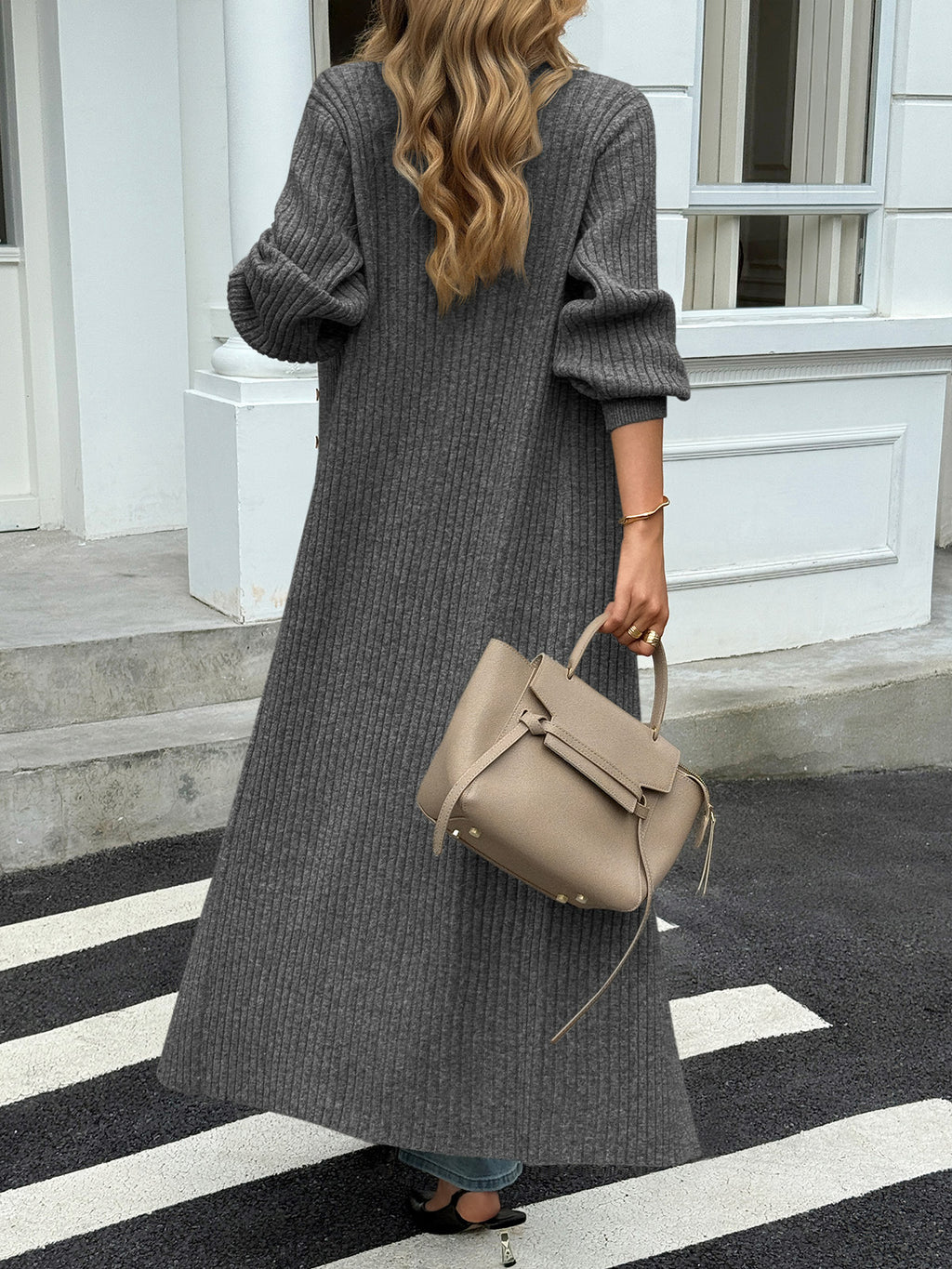 Saodimallsu Dark gray Womens V Neck Cardigan