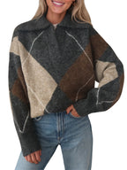 Saodimallsu Womens Collared V Neck Argyle Sweater