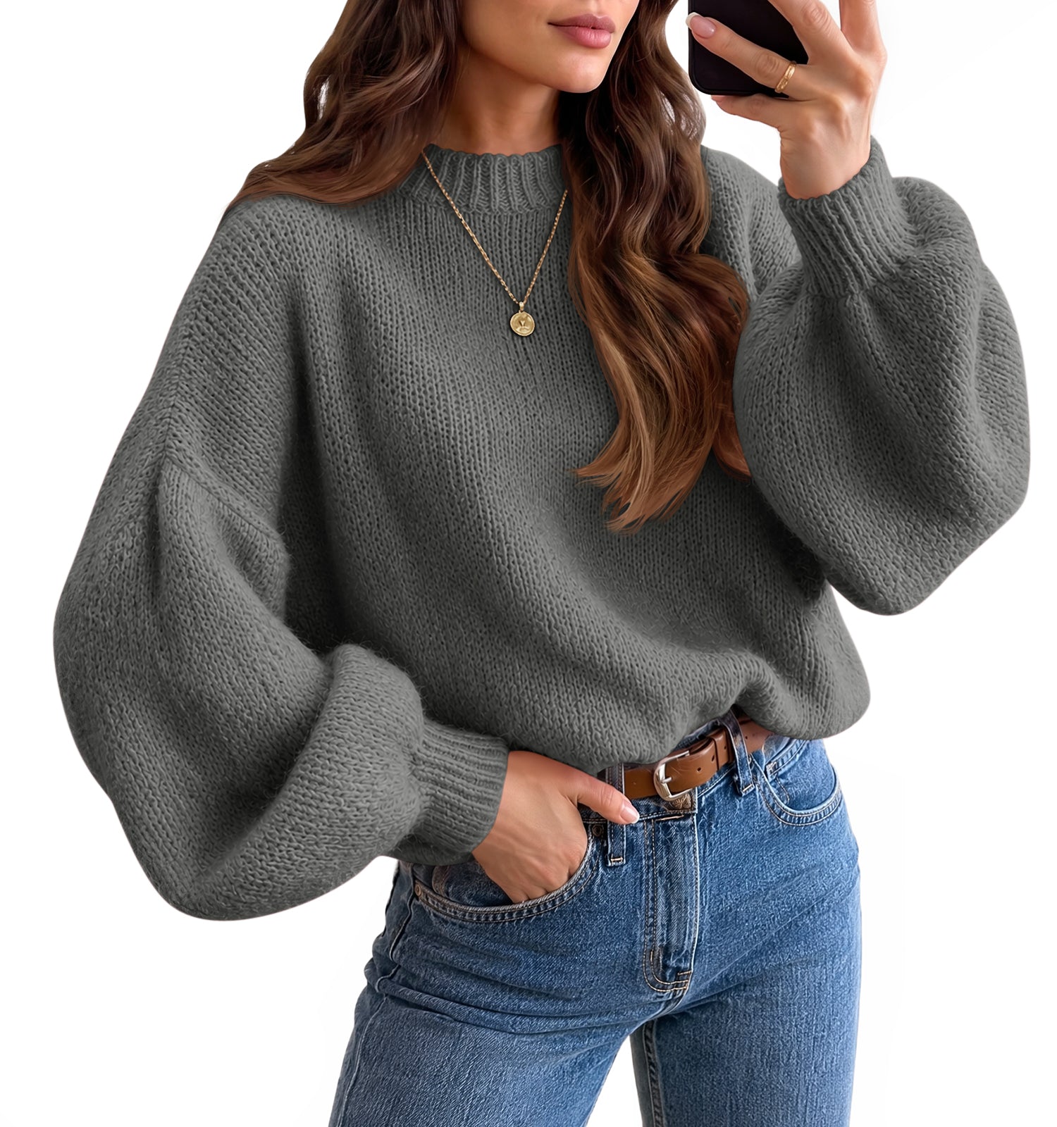 Saodimallsu Womens Crew Neck Slouchy Knit Pullover