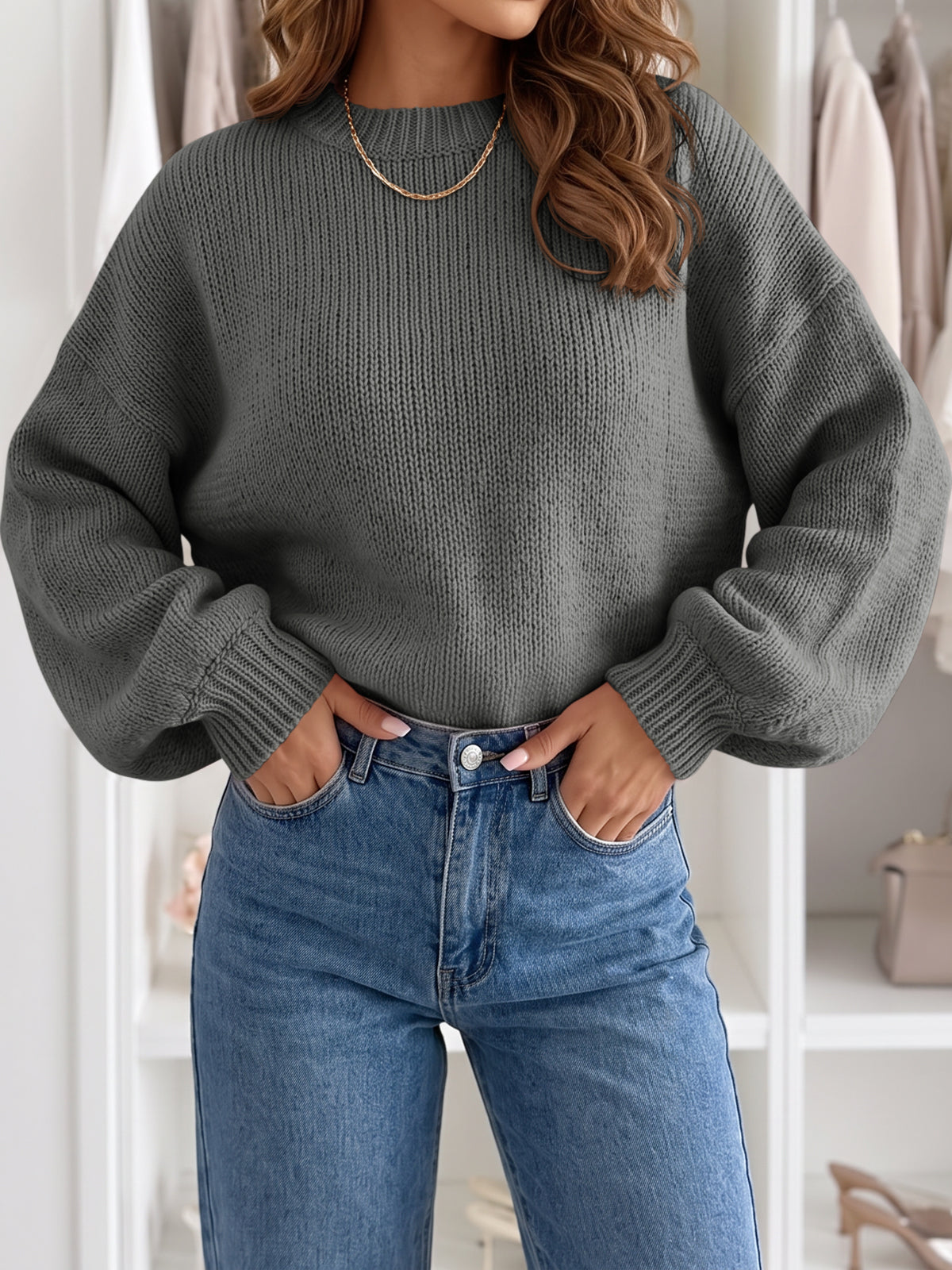 Saodimallsu Womens Crew Neck Slouchy Knit Pullover