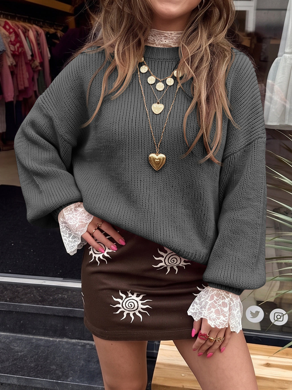 Saodimallsu Womens Crew Neck Slouchy Knit Pullover
