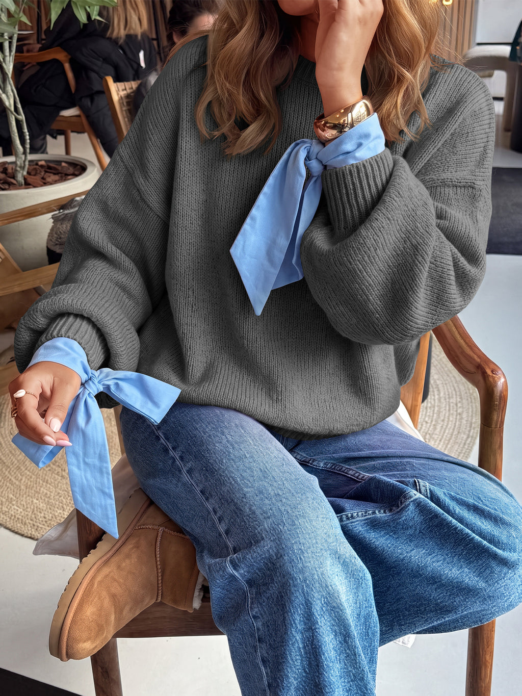 Saodimallsu Womens Crew Neck Slouchy Knit Pullover