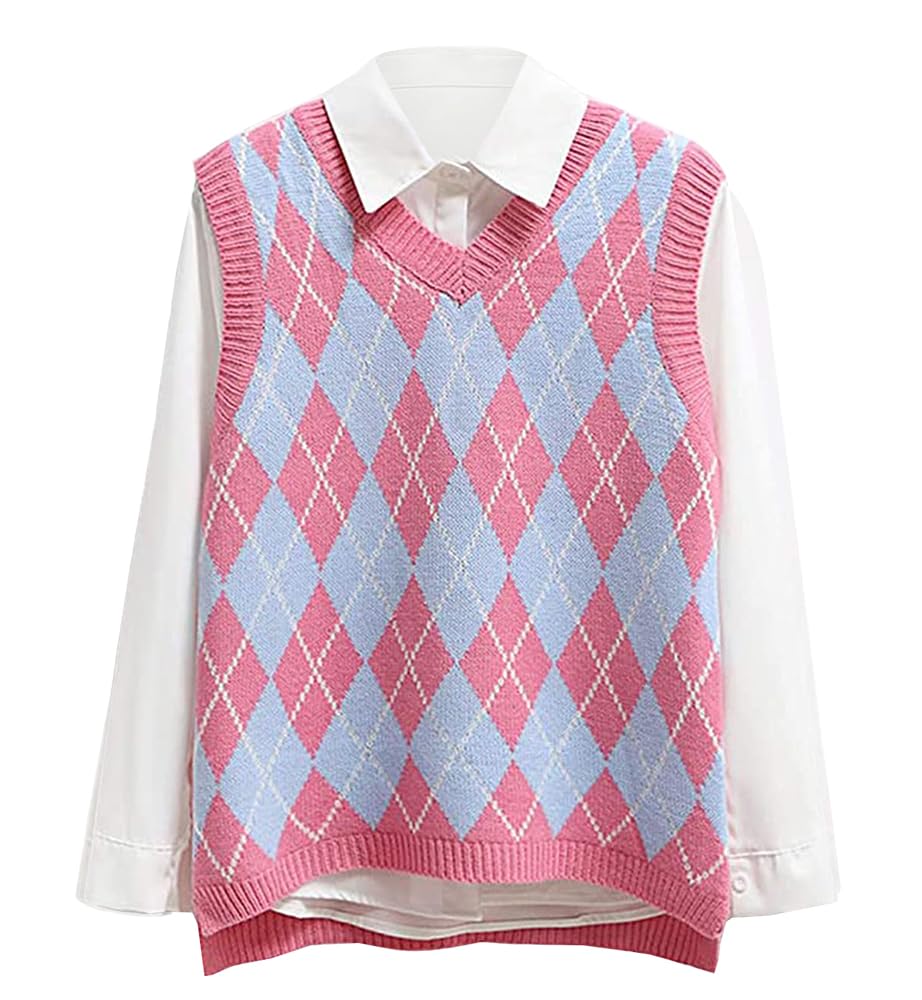 Saodimallsu Womens V Neck Argyle Knit Tops