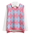 Saodimallsu Womens V Neck Argyle Knit Tops