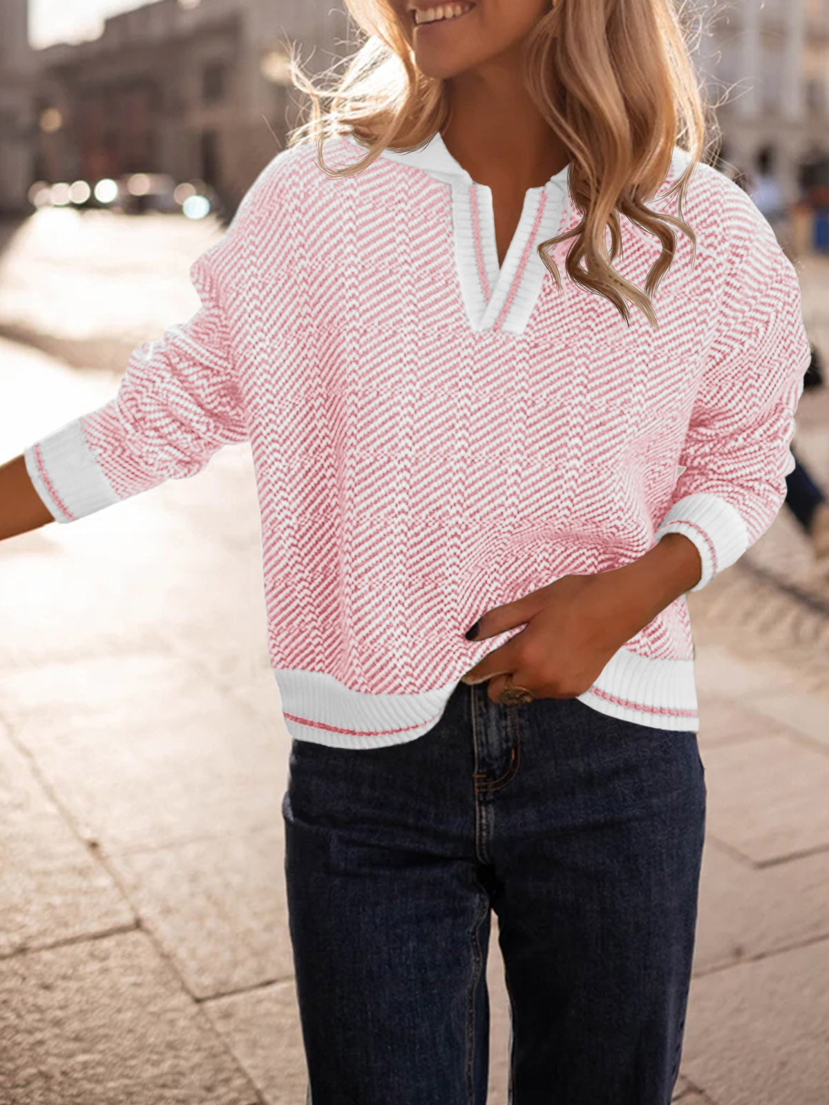 Saodimallsu Womens Fall Lapel V Neck Knit Sweaters