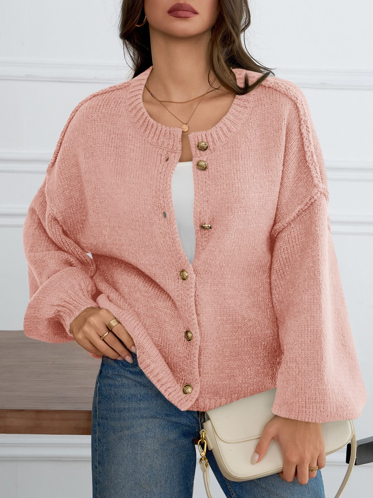 Saodimallsu Womens Button Up Long Lantern Sleeve Cardigans