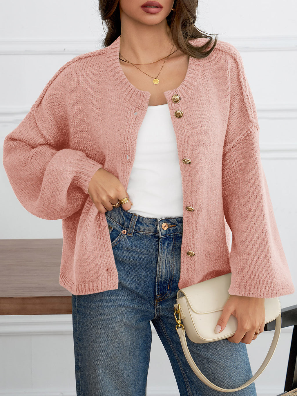 Saodimallsu Womens Button Up Long Lantern Sleeve Cardigans
