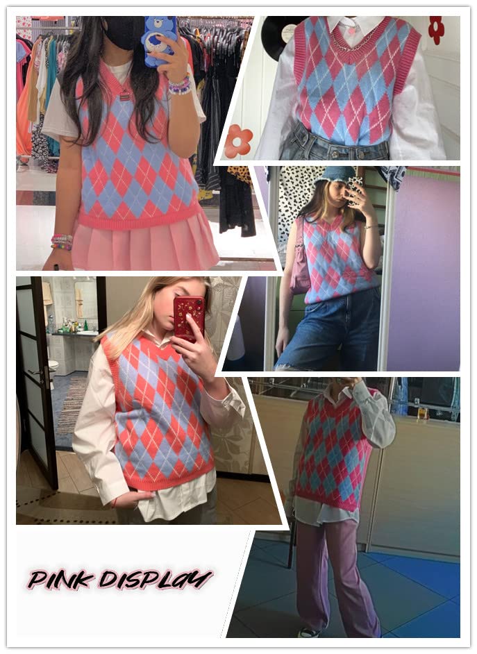 Saodimallsu Womens V Neck Argyle Knit Tops
