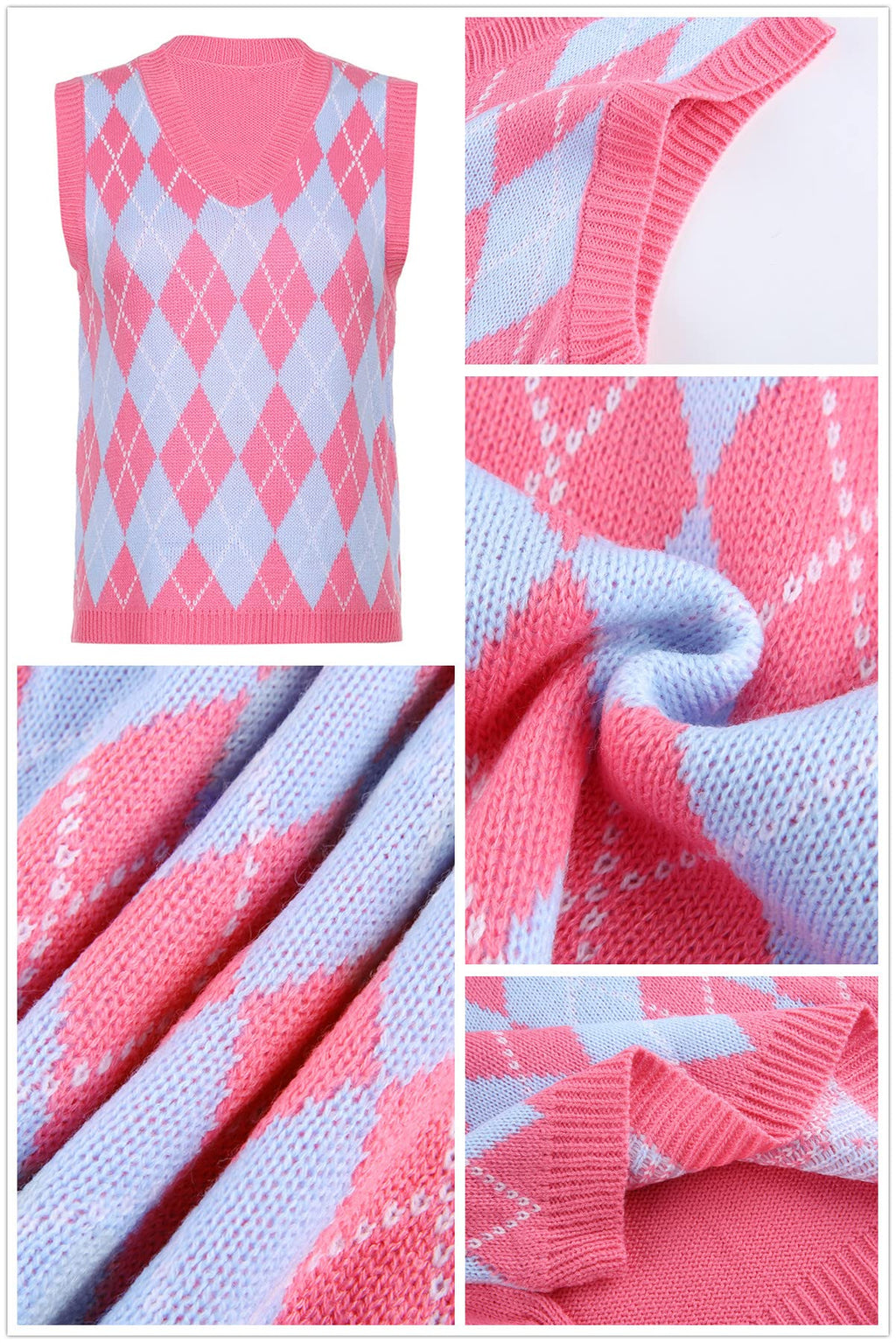 Saodimallsu Womens V Neck Argyle Knit Tops