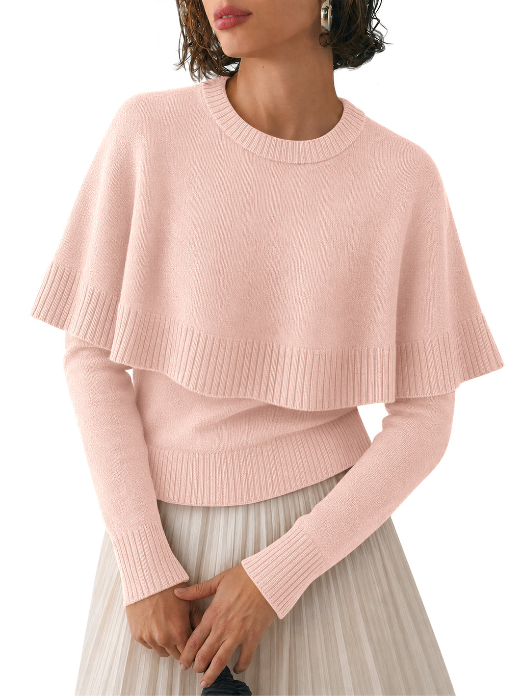 Saodimallsu Womens Poncho Ribbed Knit Sweater