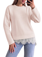 Saodimallsu Womens Lace Patchwork Knit Sweater