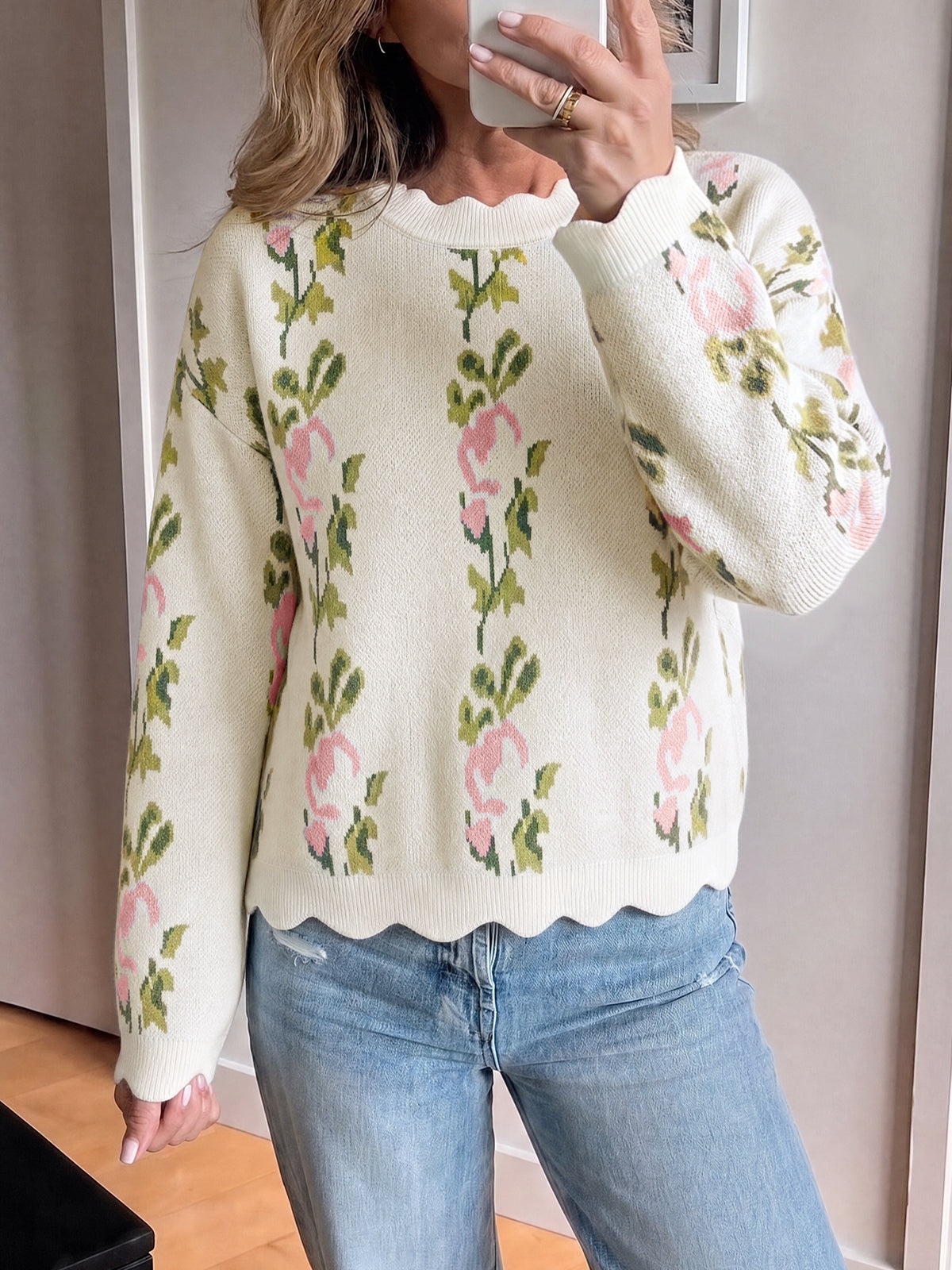 Saodimallsu Women Floral Long Sleeve Sweater
