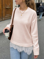 Saodimallsu Womens Lace Patchwork Knit Sweater