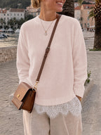 Saodimallsu Womens Lace Patchwork Knit Sweater