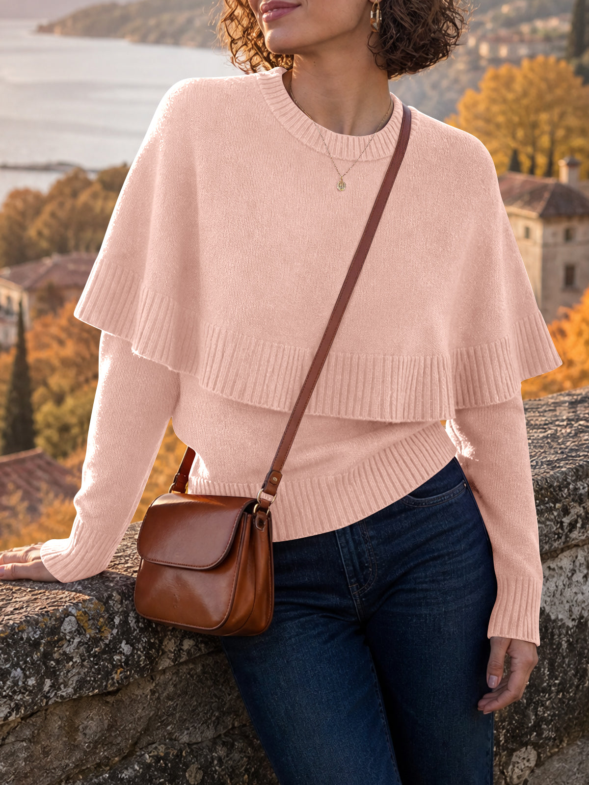 Saodimallsu Womens Poncho Ribbed Knit Sweater