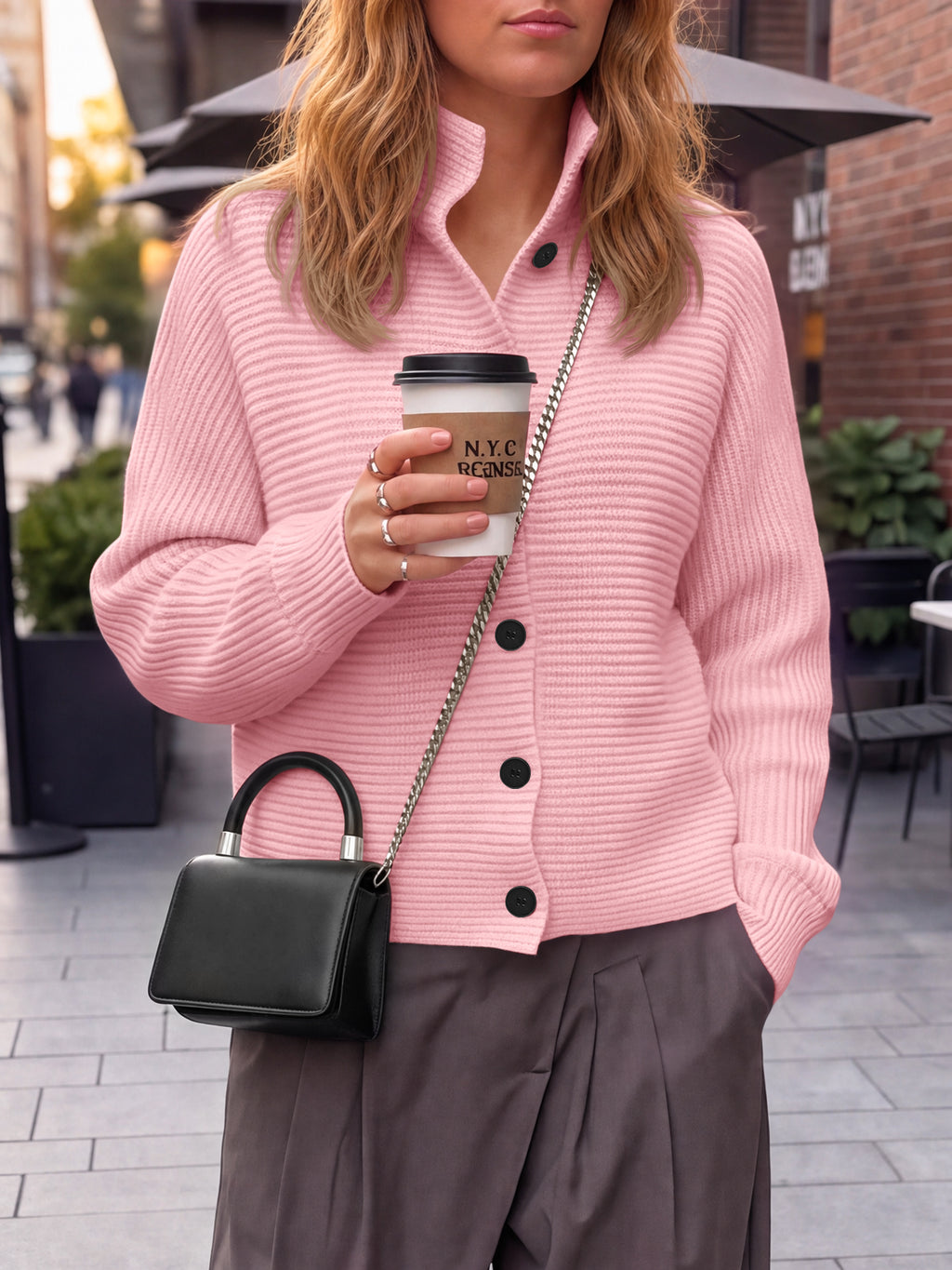 Saodimallsu Womens Mock Neck Button Cardigan