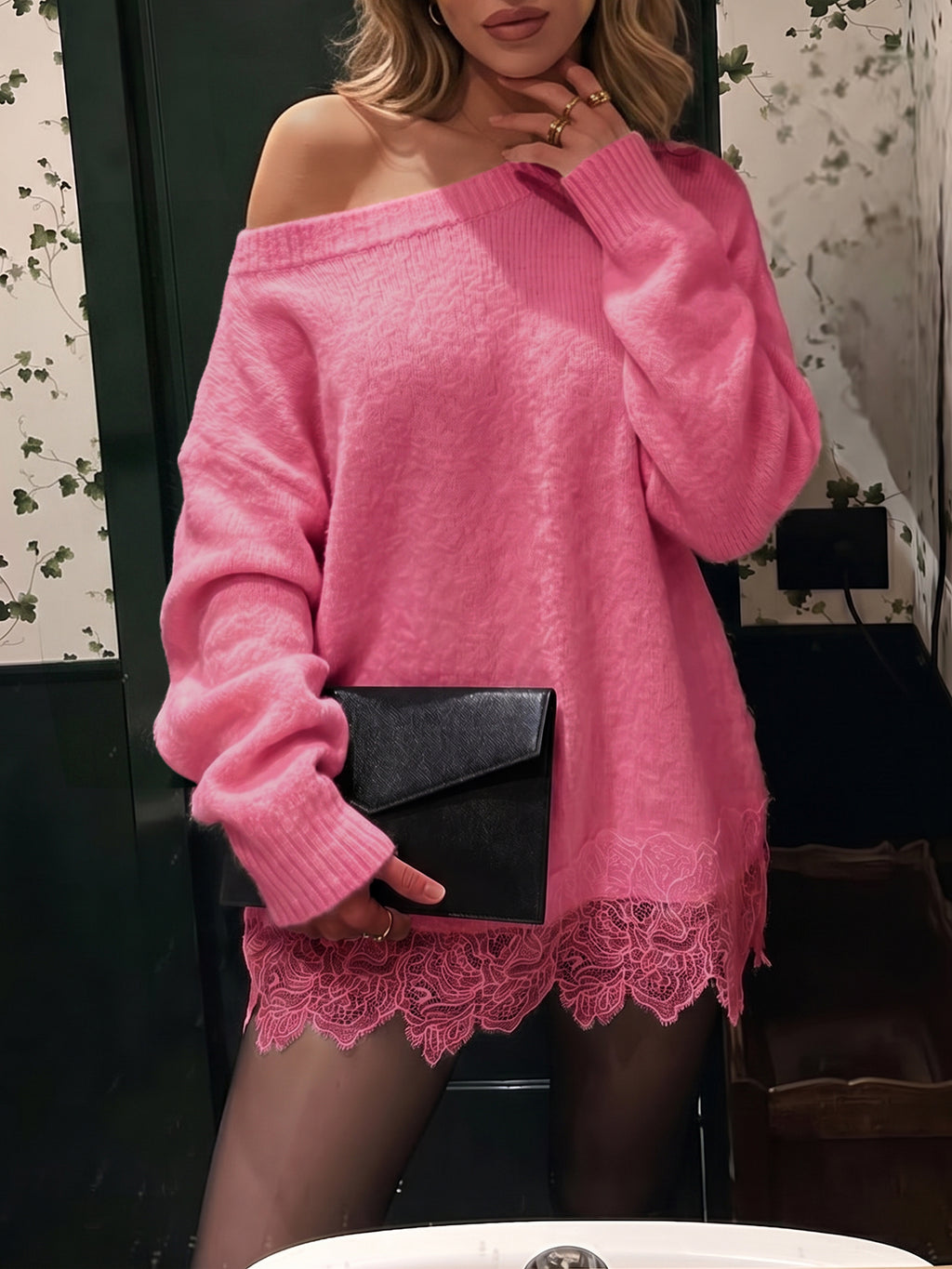 Saodimallsu Women Lace Patchwork Sweater