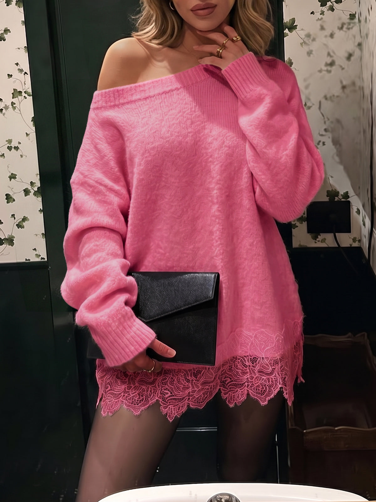 Saodimallsu Women Lace Patchwork Sweater