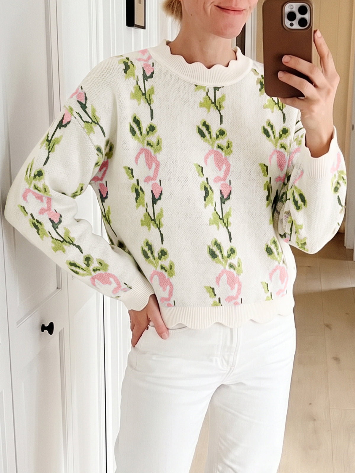 Saodimallsu Women Floral Long Sleeve Sweater